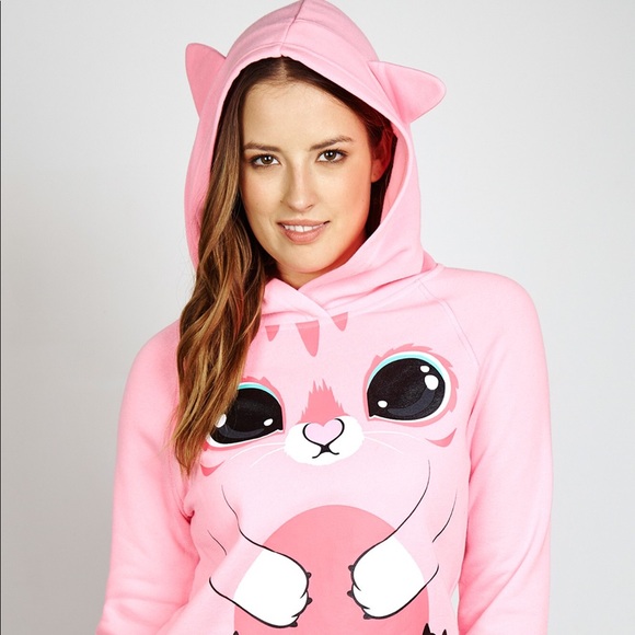 Sweaters - DO NOT BUY! Cute Pink Leopard Print Character Hoddie